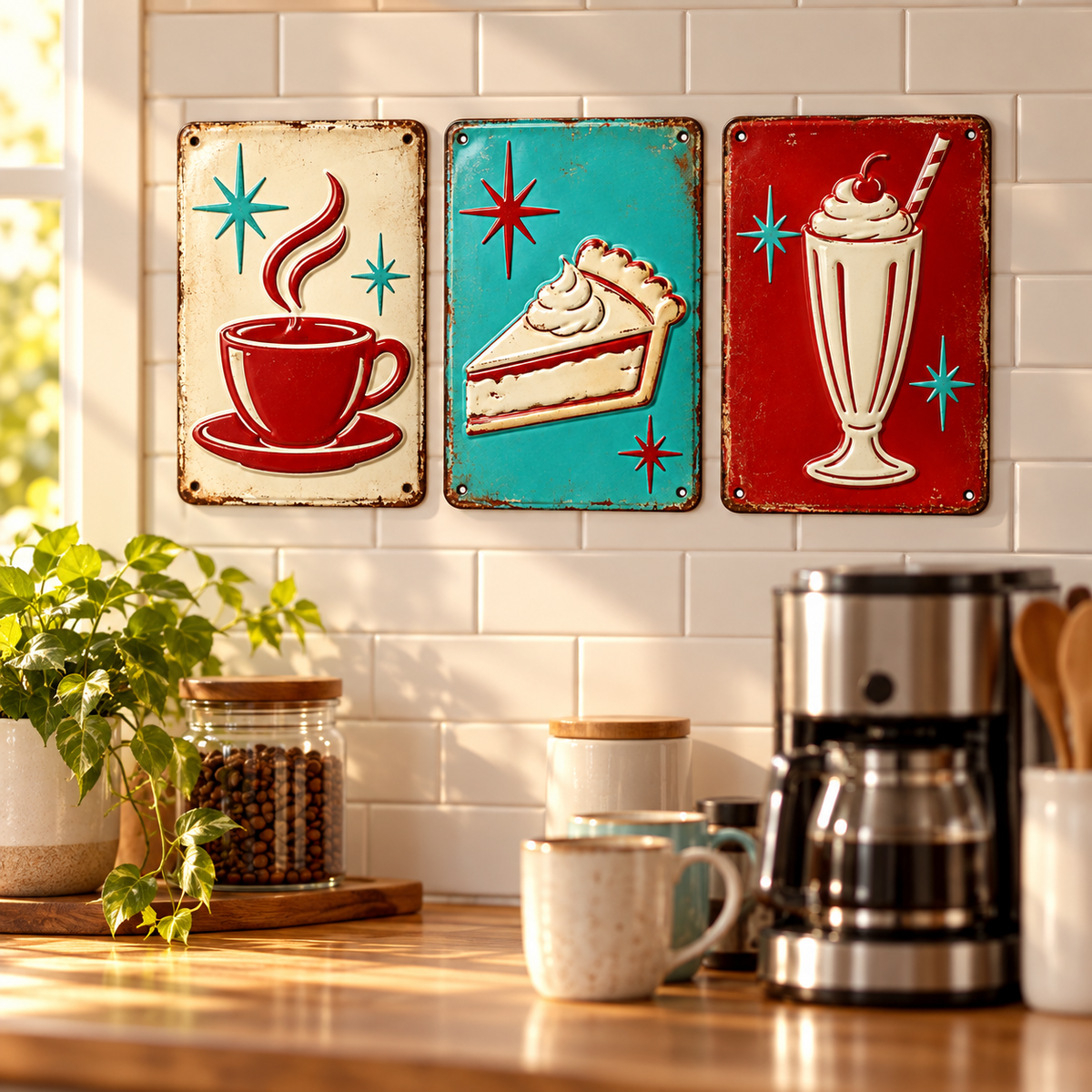 Three-Piece Retro Diner Metal Wall Art Set