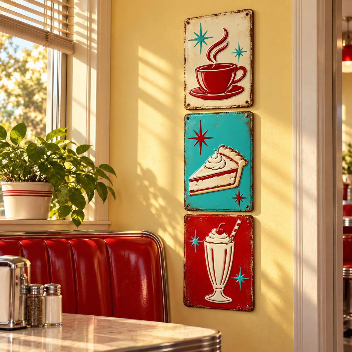 Three-Piece Retro Diner Metal Wall Art Set
