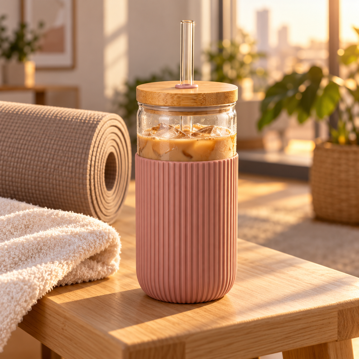 Rose Ribbed Glass Cold Brew Cup