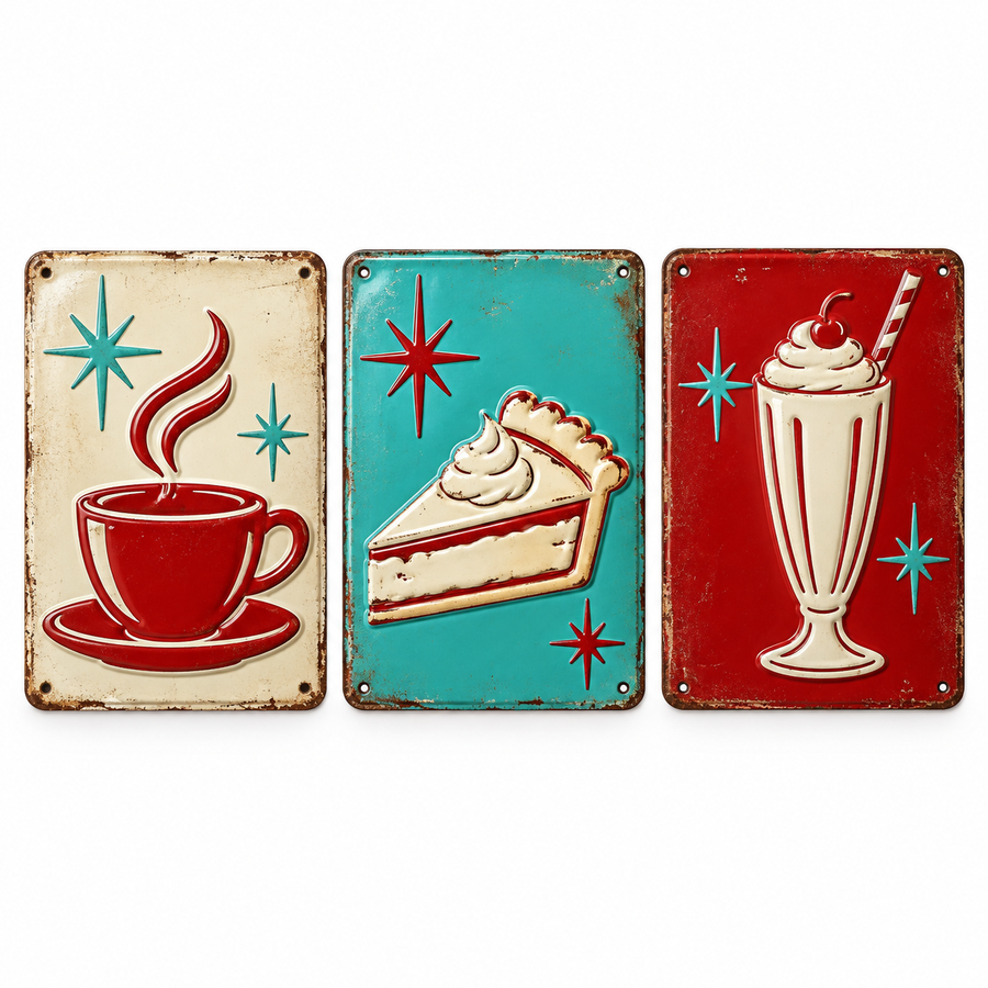 Three-Piece Retro Diner Metal Wall Art Set