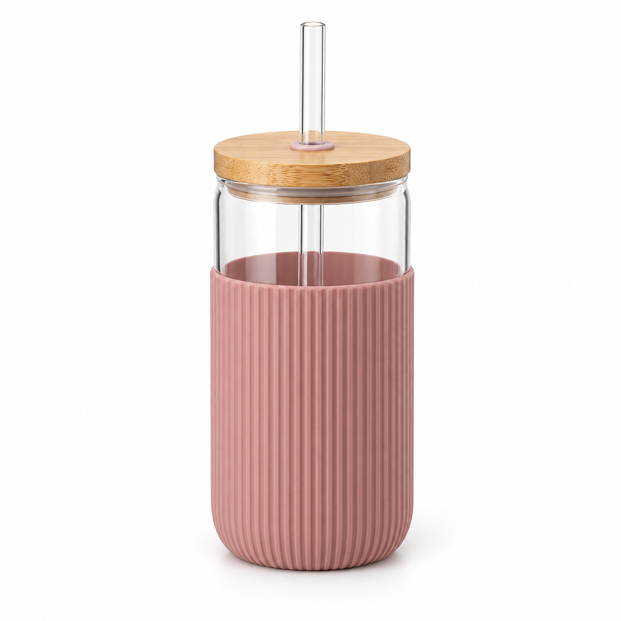 Rose Ribbed Glass Cold Brew Cup