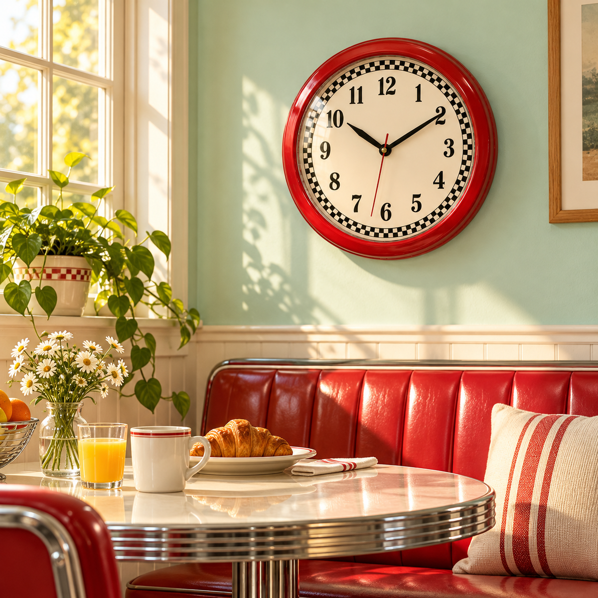 Retro Red Checkerboard Wall Clock