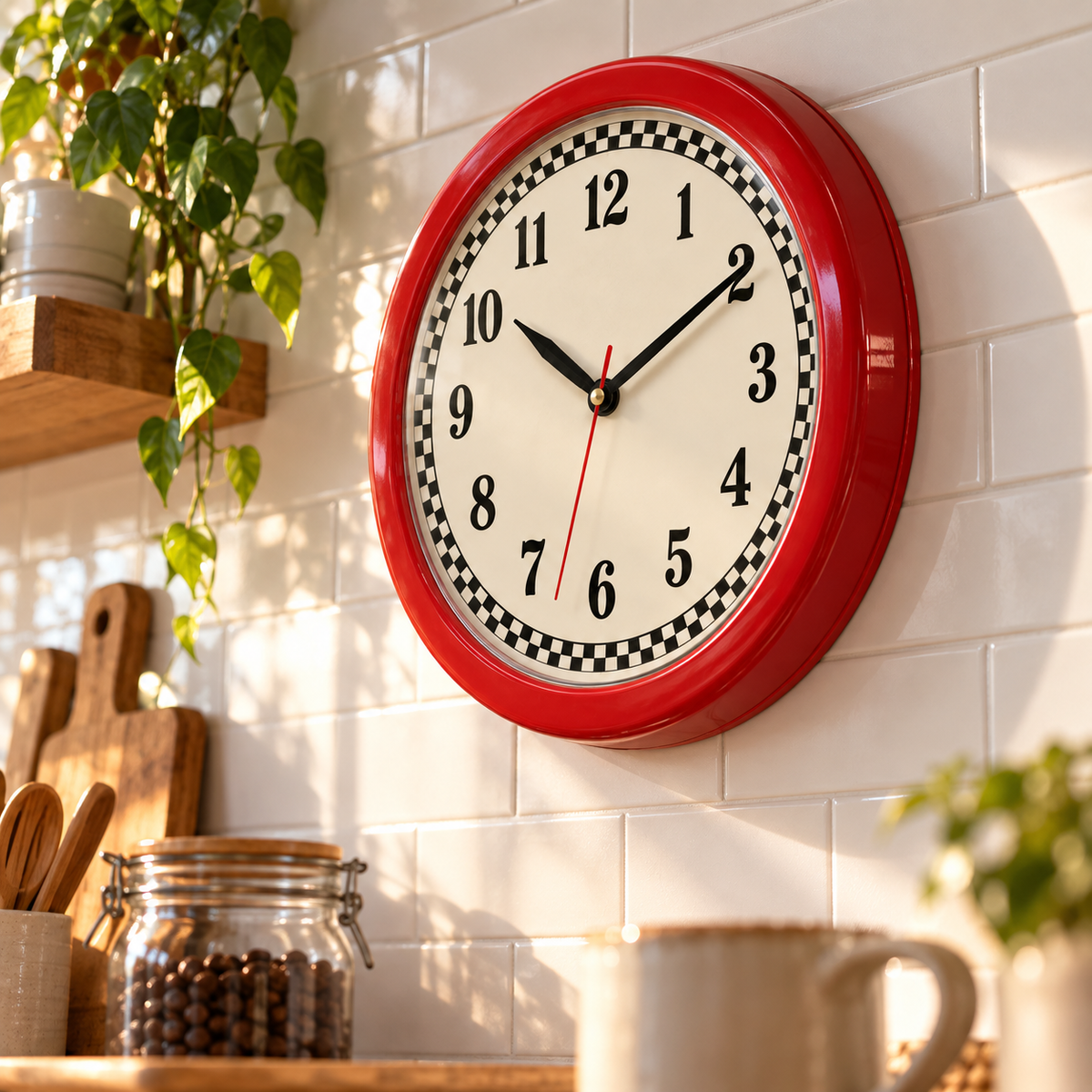 Retro Red Checkerboard Wall Clock