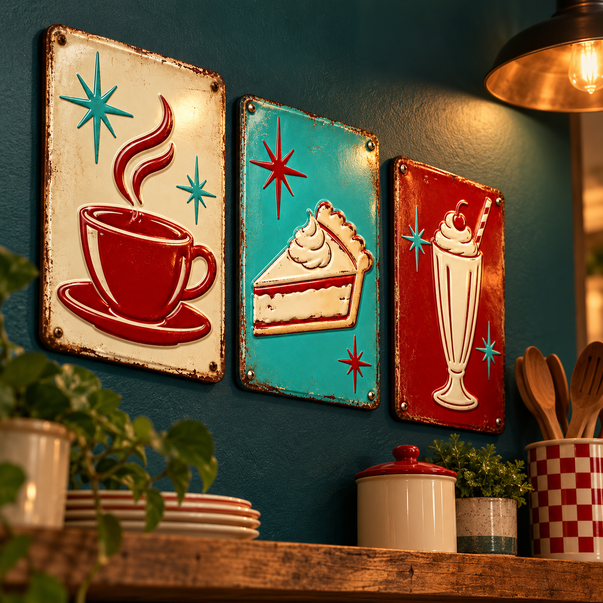Three-Piece Retro Diner Metal Wall Art Set