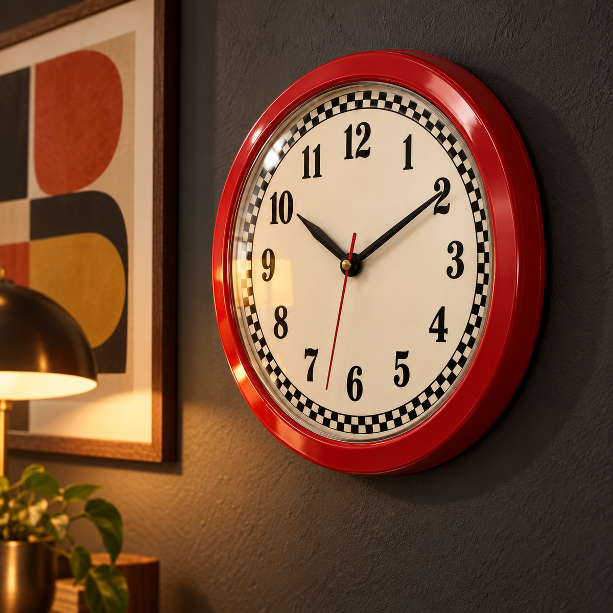 Retro Red Checkerboard Wall Clock
